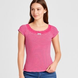 Hot Tempered Y2K Pink Striped Cap Sleeve Top Size Medium